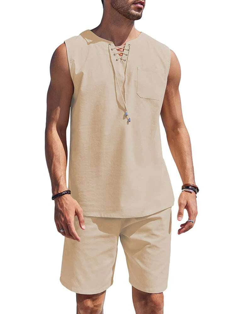 Casual 2 Piece Linen Drawstring Tank Top Sets (US Only) - Image 6