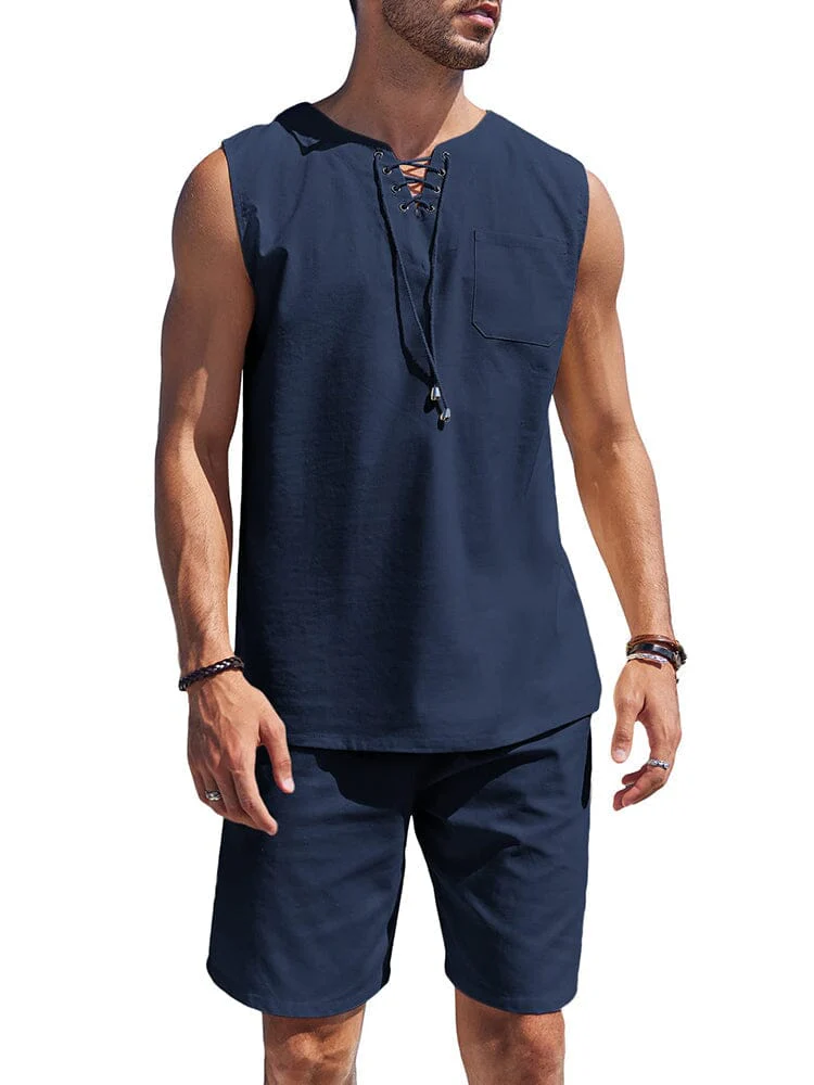 Casual 2 Piece Linen Drawstring Tank Top Sets (US Only) - Image 7
