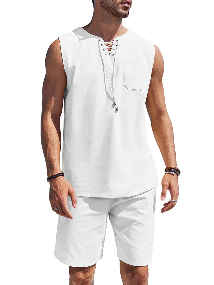 Casual 2 Piece Linen Drawstring Tank Top Sets (US Only) - Image 8
