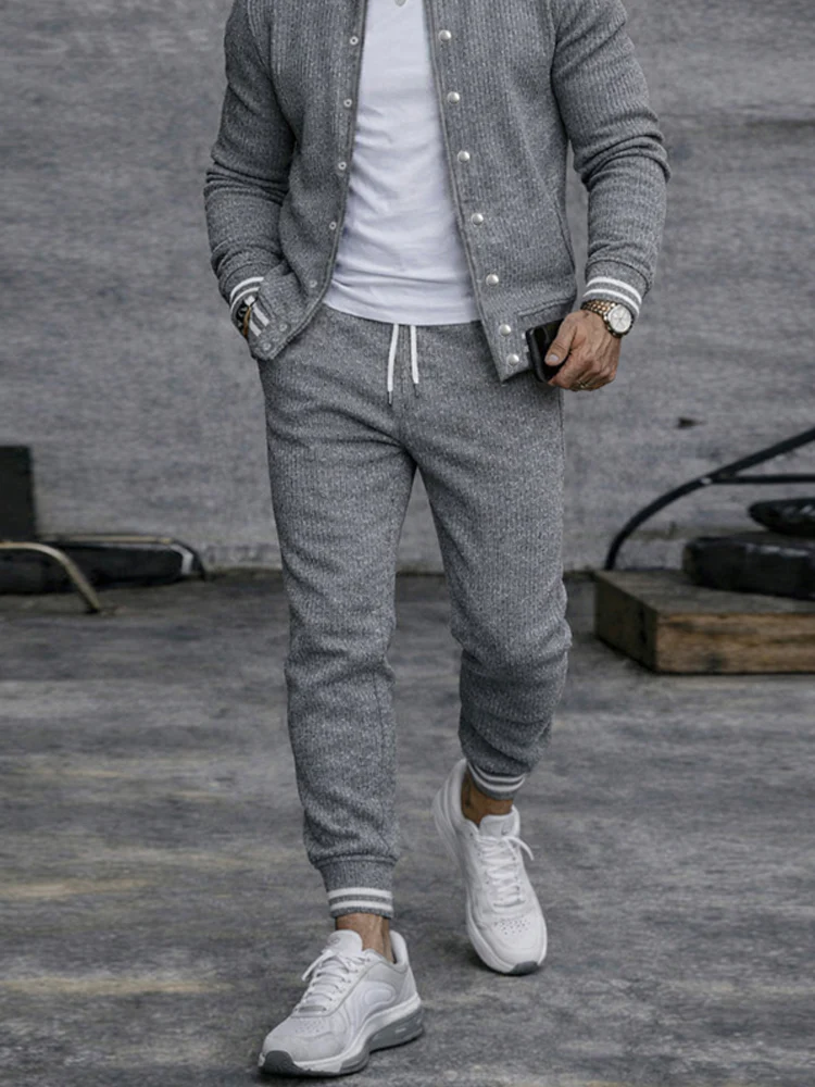Casual Active Knit Bomber Jacket Jogger Set - Image 4