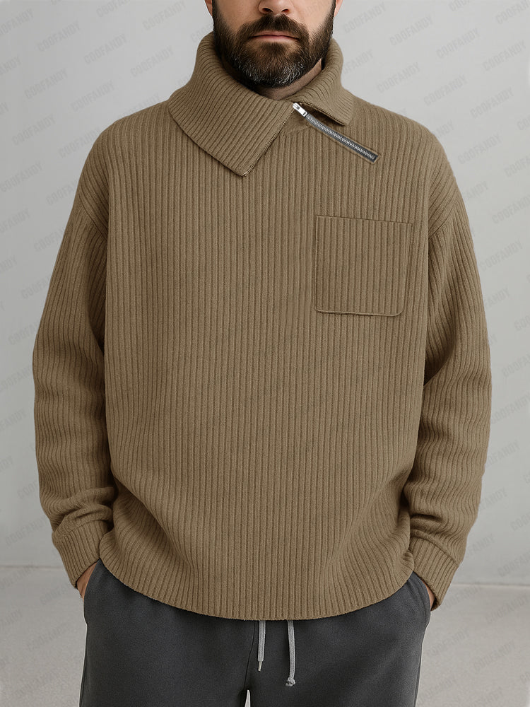 Casual Asymmetric Collar Knit Sweater - Image 2