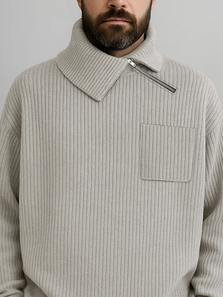 Casual Asymmetric Collar Knit Sweater - Image 3