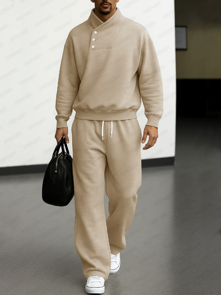 Casual Asymmetric Collar Sweatshirt Pants Set - Image 2