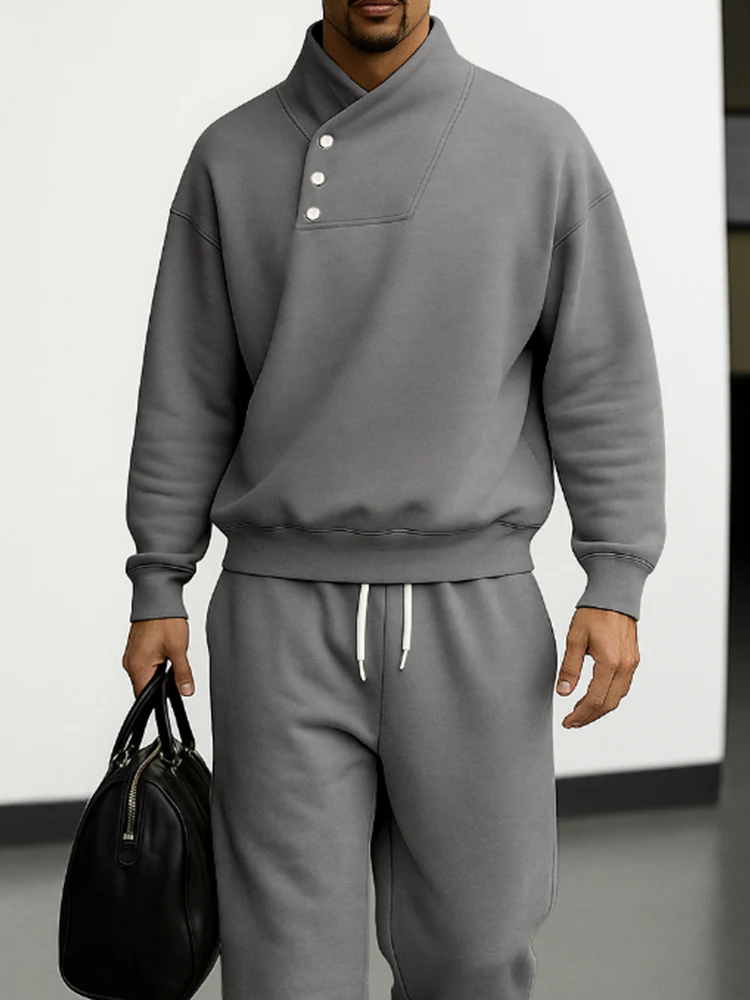 Casual Asymmetric Collar Sweatshirt Pants Set - Image 3