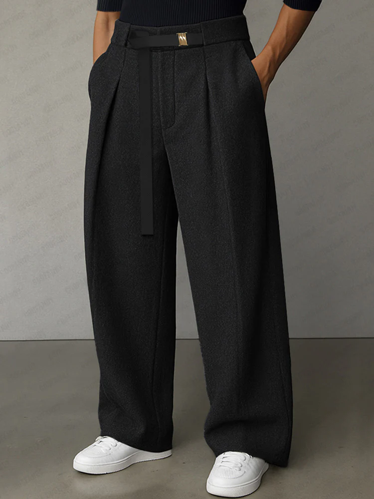 Casual Belt Accent Straight Cut Suit Pants - Image 2