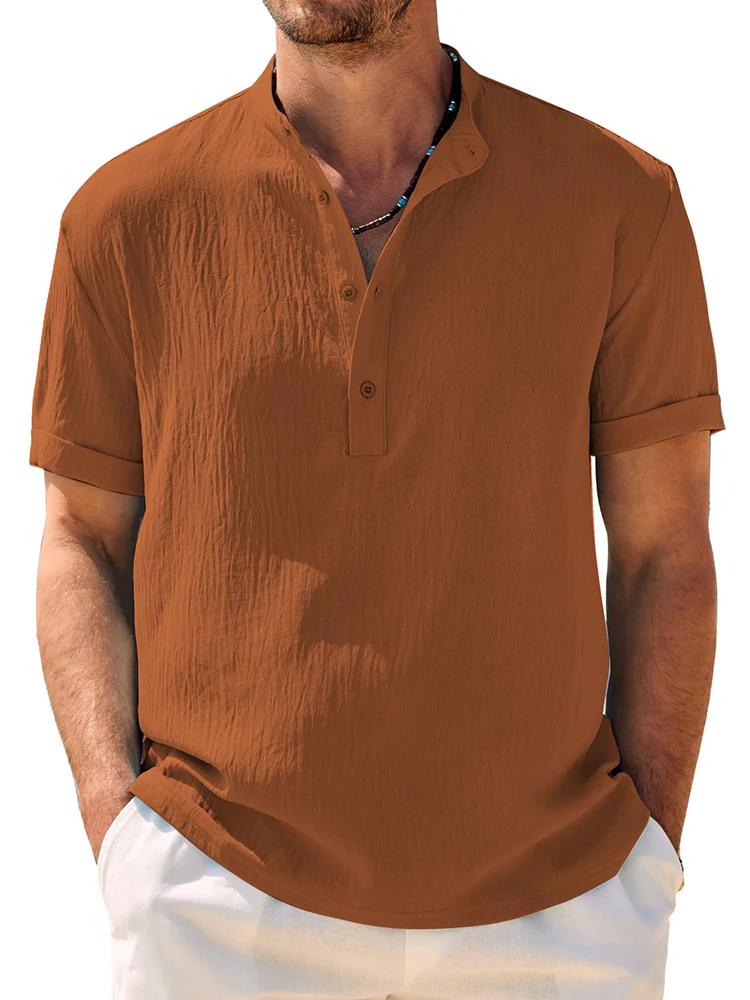 Casual Breathable Solid Henley Shirt (US Only) - Image 2