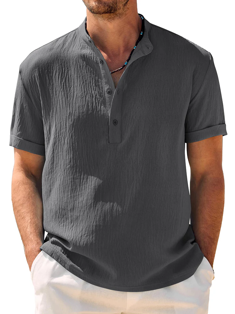 Casual Breathable Solid Henley Shirt (US Only) - Image 3