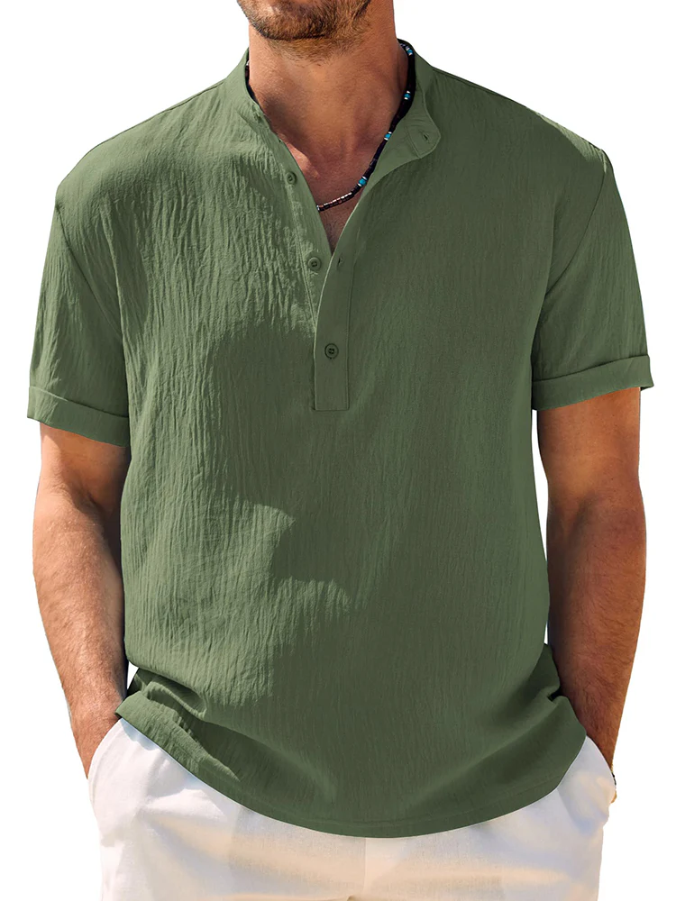 Casual Breathable Solid Henley Shirt (US Only) - Image 4