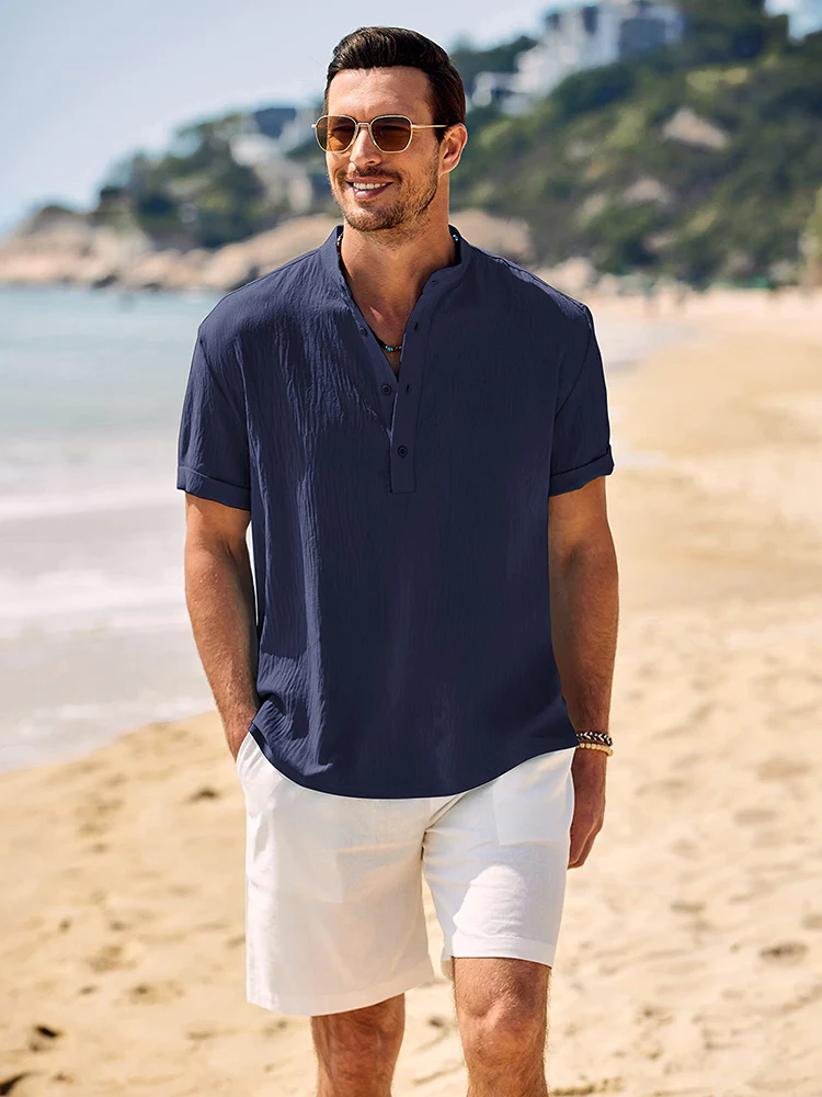 Casual Breathable Solid Henley Shirt (US Only) - Image 6