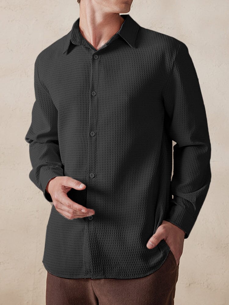 Casual Breathable Waffle Shirt - Image 3