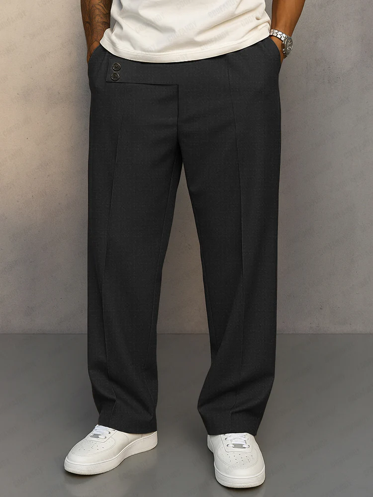 Casual Button Accent Straight Leg Pants - Image 2
