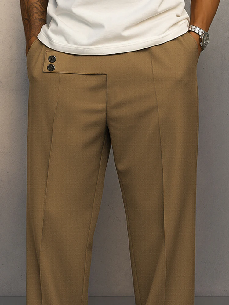 Casual Button Accent Straight Leg Pants - Image 3