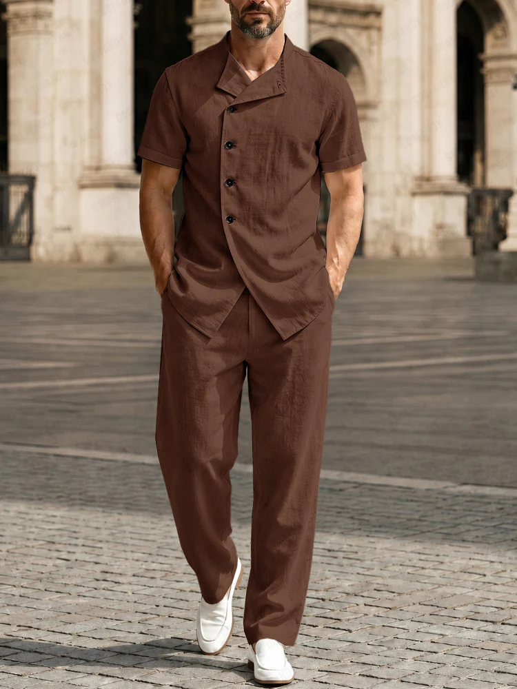 Casual Button Design 100% Cotton Shirt Set - Image 2