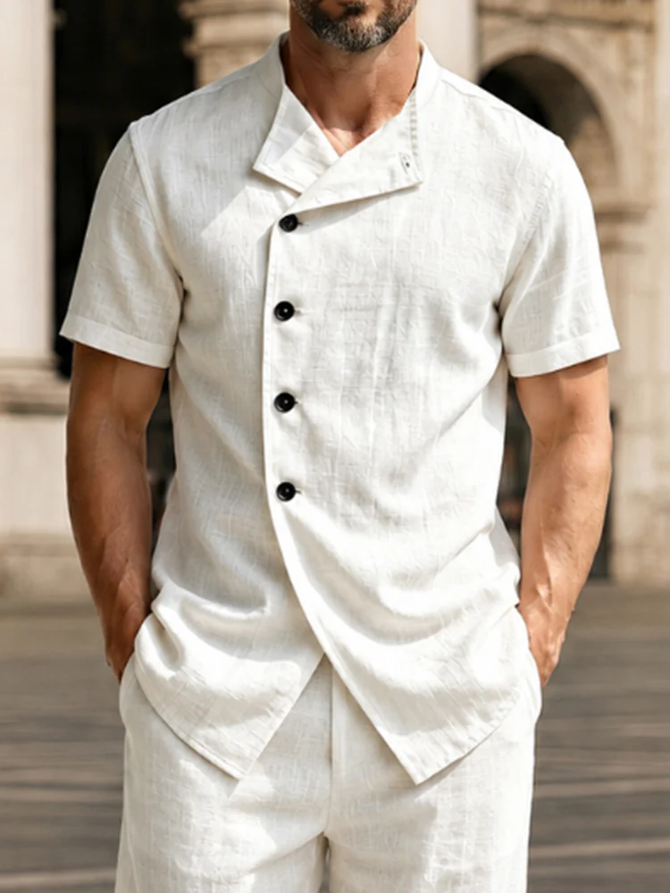 Casual Button Design 100% Cotton Shirt Set - Image 4