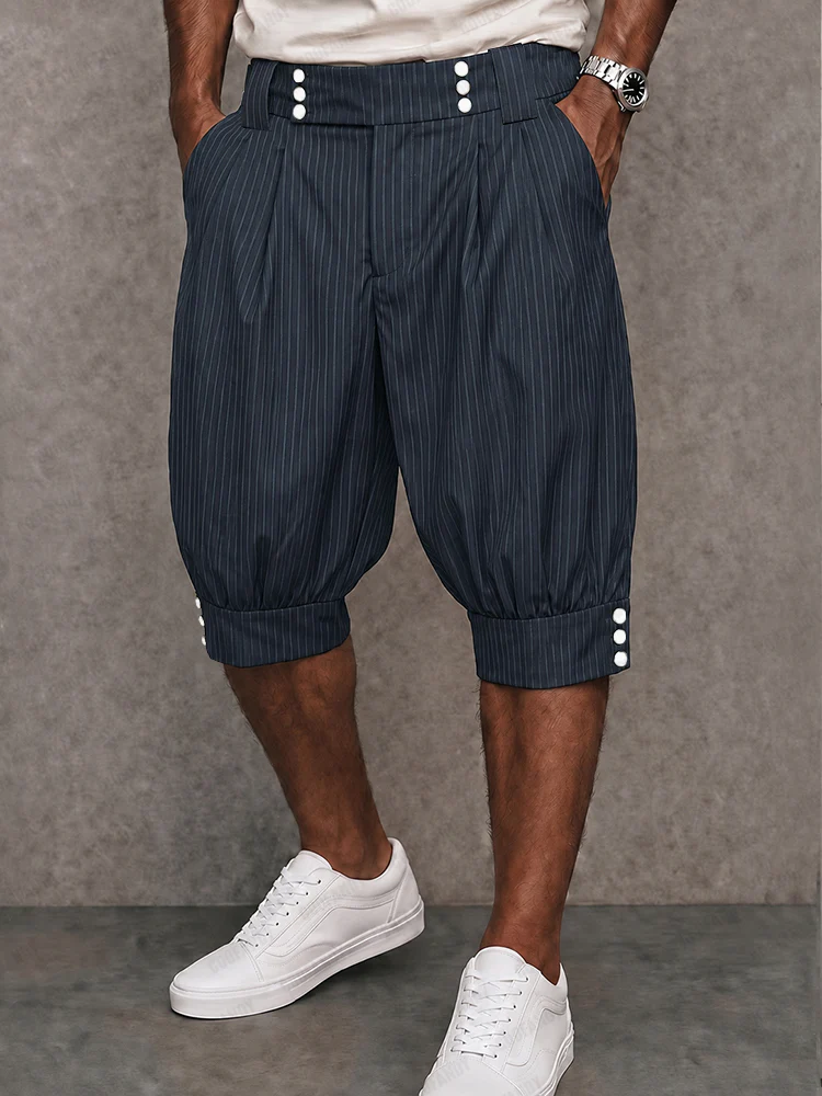 Casual Button Details Striped Lantern Shorts