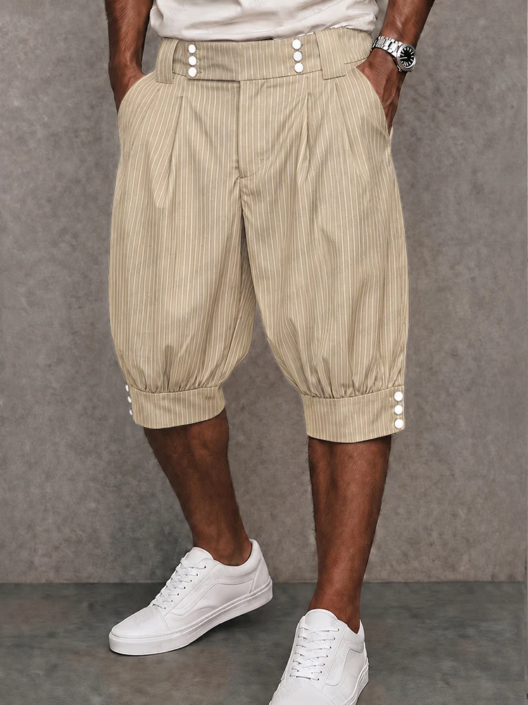 Casual Button Details Striped Lantern Shorts - Image 2