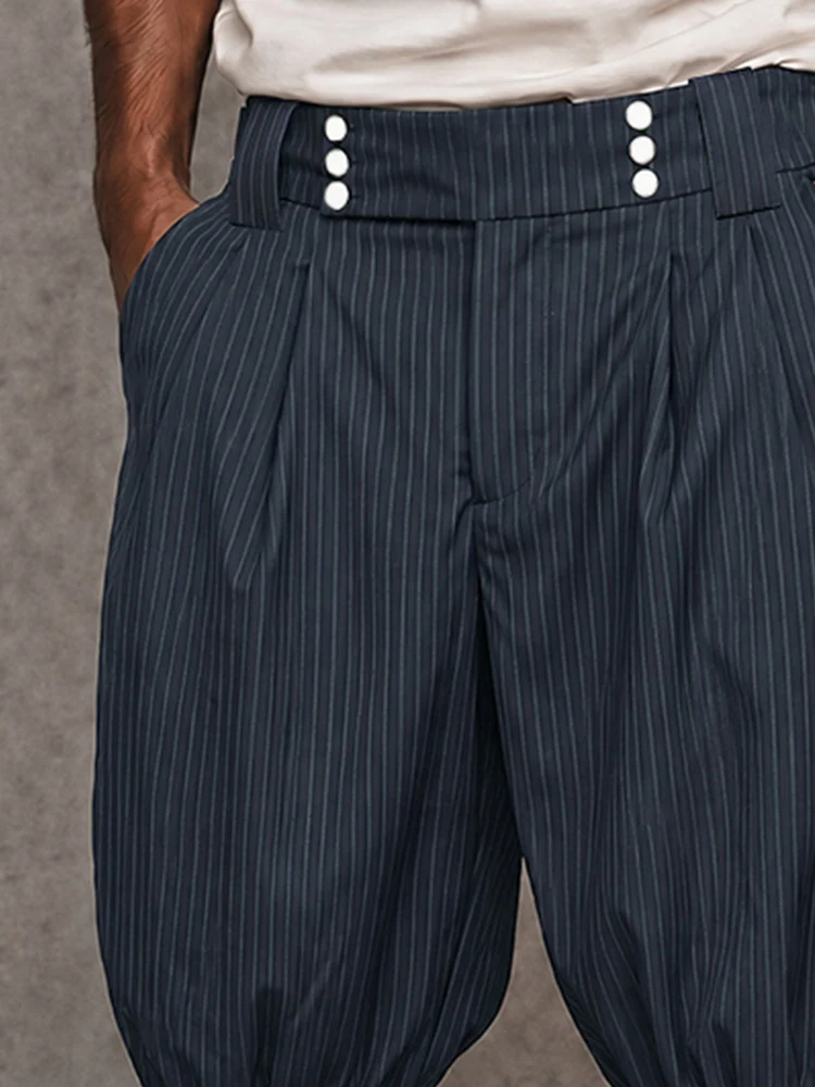Casual Button Details Striped Lantern Shorts - Image 3