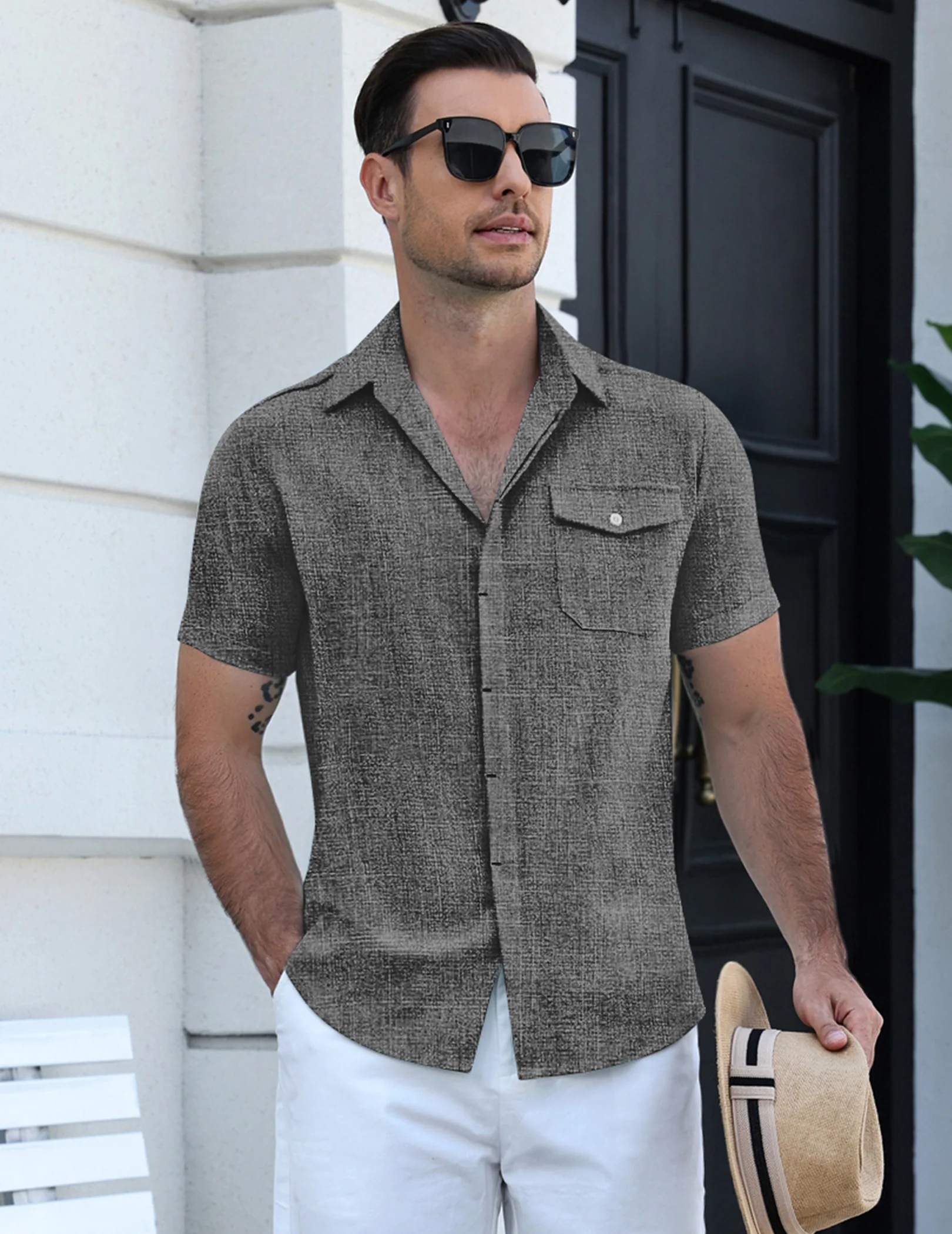 Casual Button Down Short Sleeve Shirt with Pocket (US Only) - Image 3