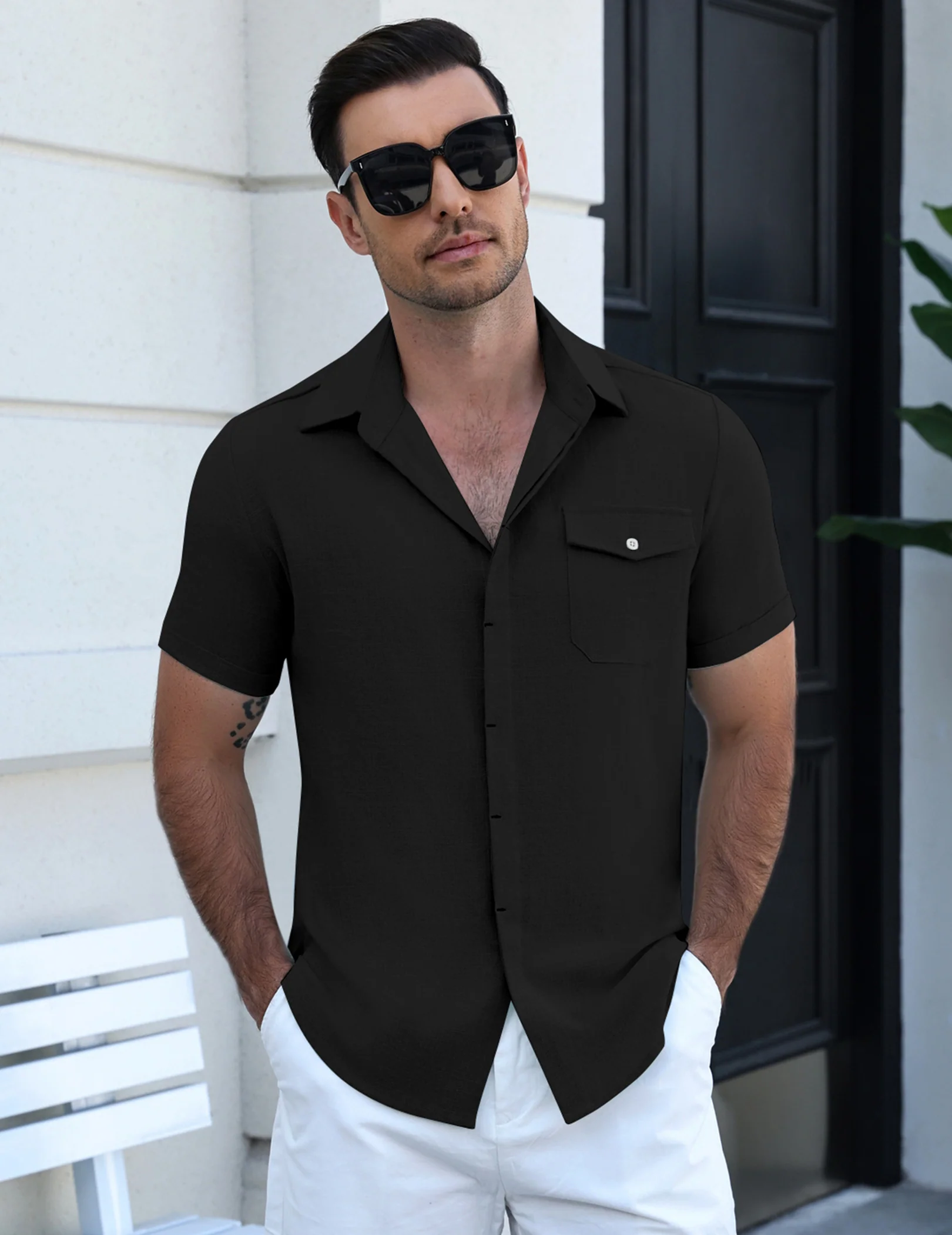 Casual Button Down Short Sleeve Shirt with Pocket (US Only) - Image 7