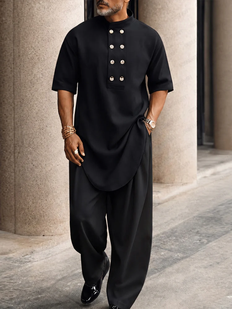 Casual Button Up Longline Top and Pants Set - Image 2