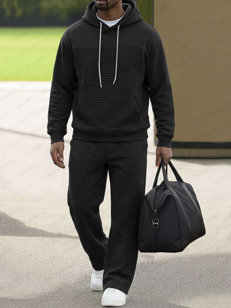 Casual Check Jacquard Sweatsuit Set - Image 2