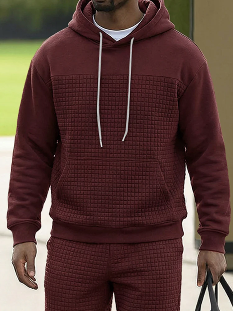 Casual Check Jacquard Sweatsuit Set - Image 3