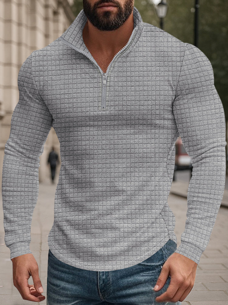 Casual Checkered Stand Collar Sweatshirt - Image 3