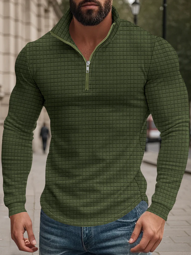 Casual Checkered Stand Collar Sweatshirt - Image 4