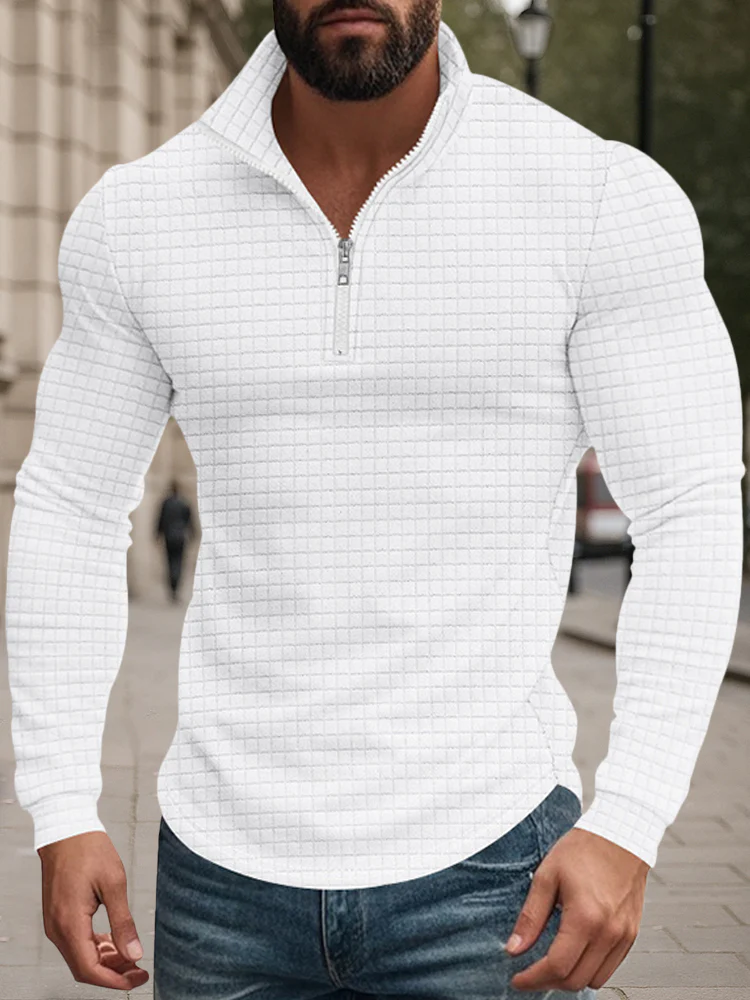 Casual Checkered Stand Collar Sweatshirt - Image 5
