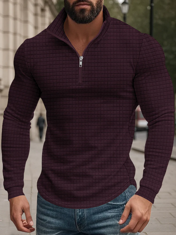 Casual Checkered Stand Collar Sweatshirt - Image 7