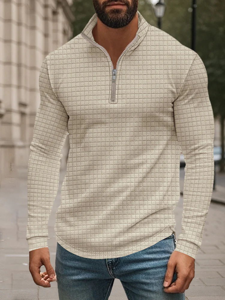 Casual Checkered Stand Collar Sweatshirt - Image 8