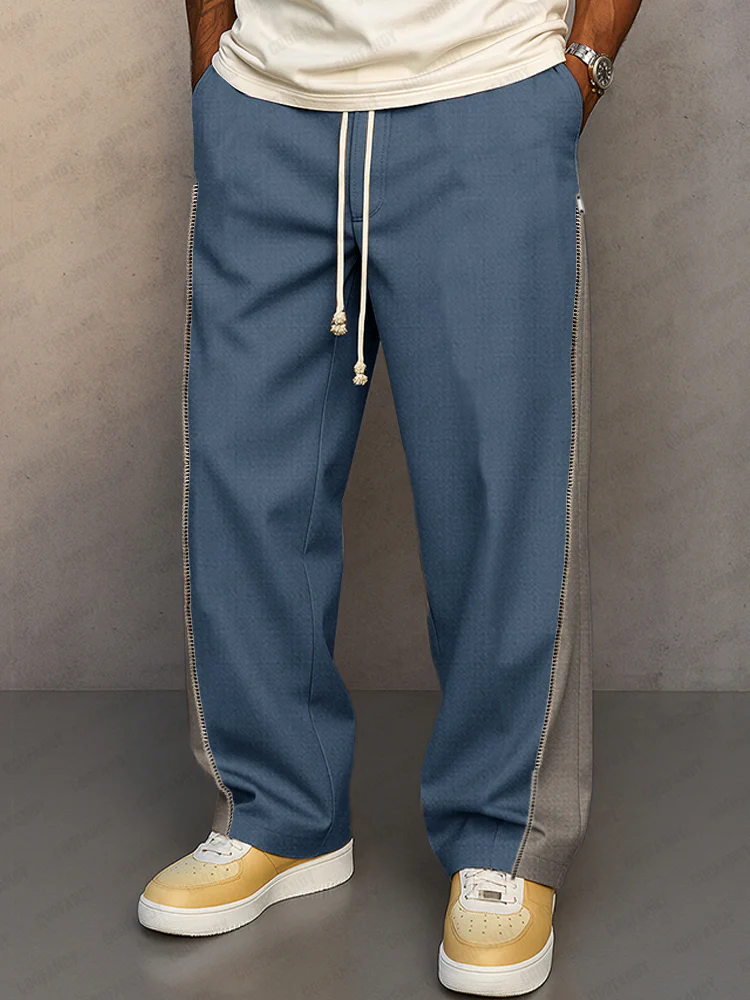 Casual Colorblock Side Zipper Accent Pants - Image 2