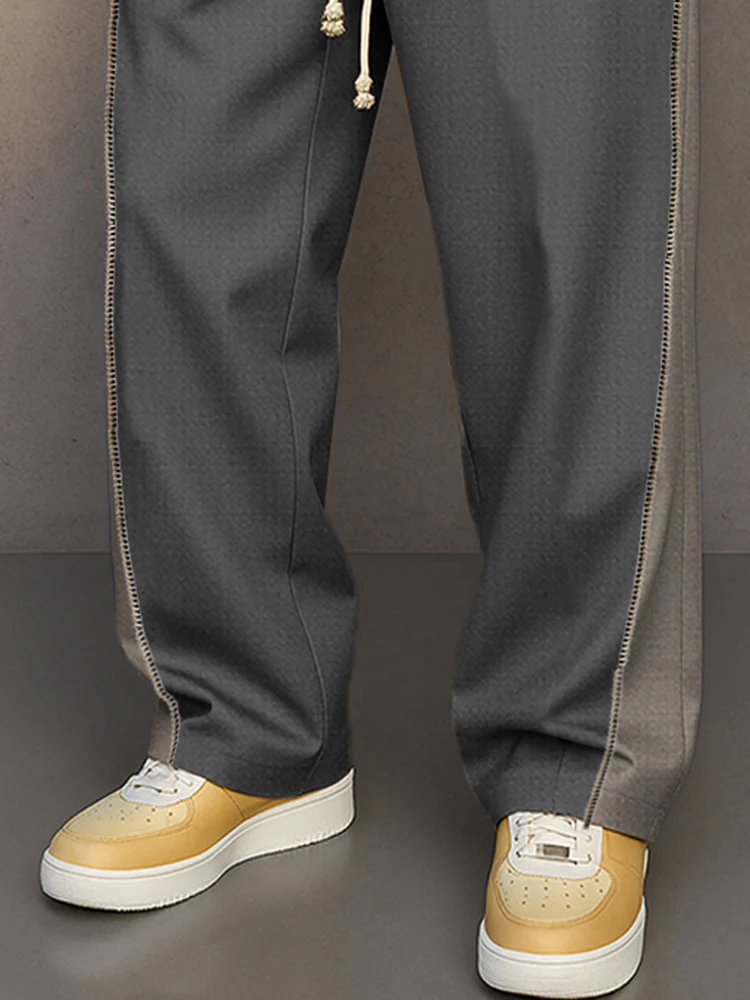 Casual Colorblock Side Zipper Accent Pants - Image 4