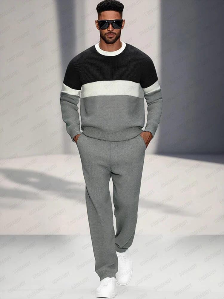 Casual Colorblock Sweatshirt Pants Set - Image 2