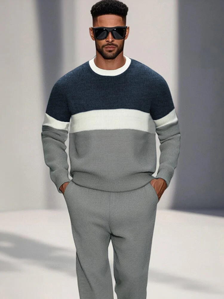 Casual Colorblock Sweatshirt Pants Set - Image 3