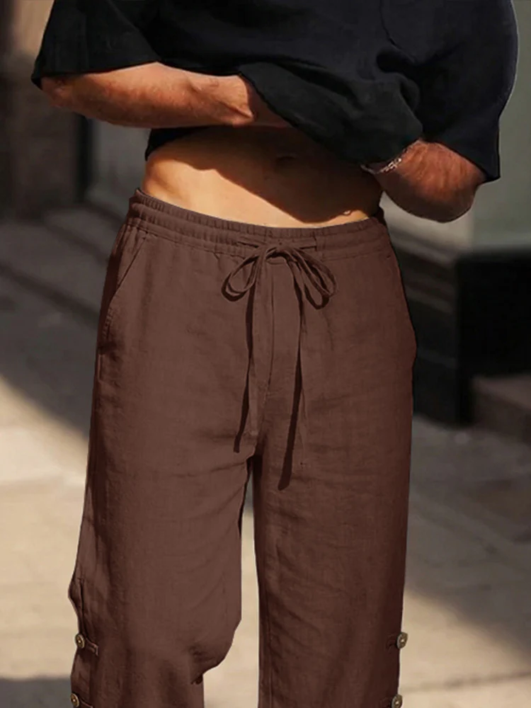Casual Comfy Cotton Button Accent Pants - Image 3