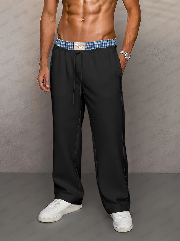 Casual Comfy Plaid Panel Sweatpants - Image 2