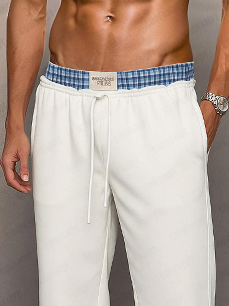 Casual Comfy Plaid Panel Sweatpants - Image 4