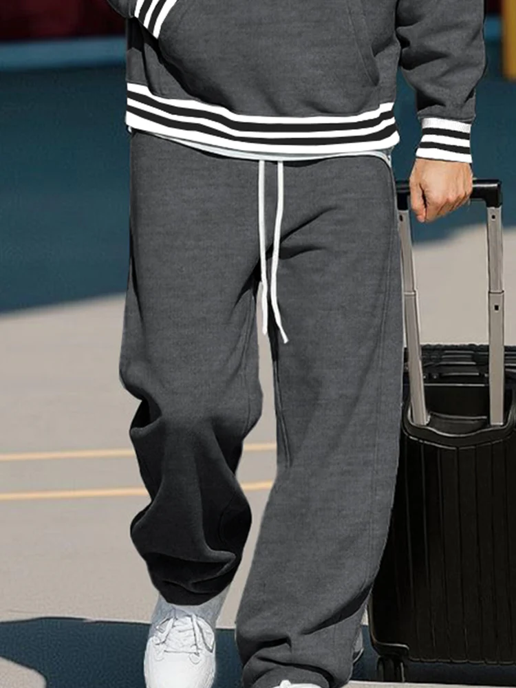 Casual Contrast Ribbed Sweatshirt Pants Set - Image 4