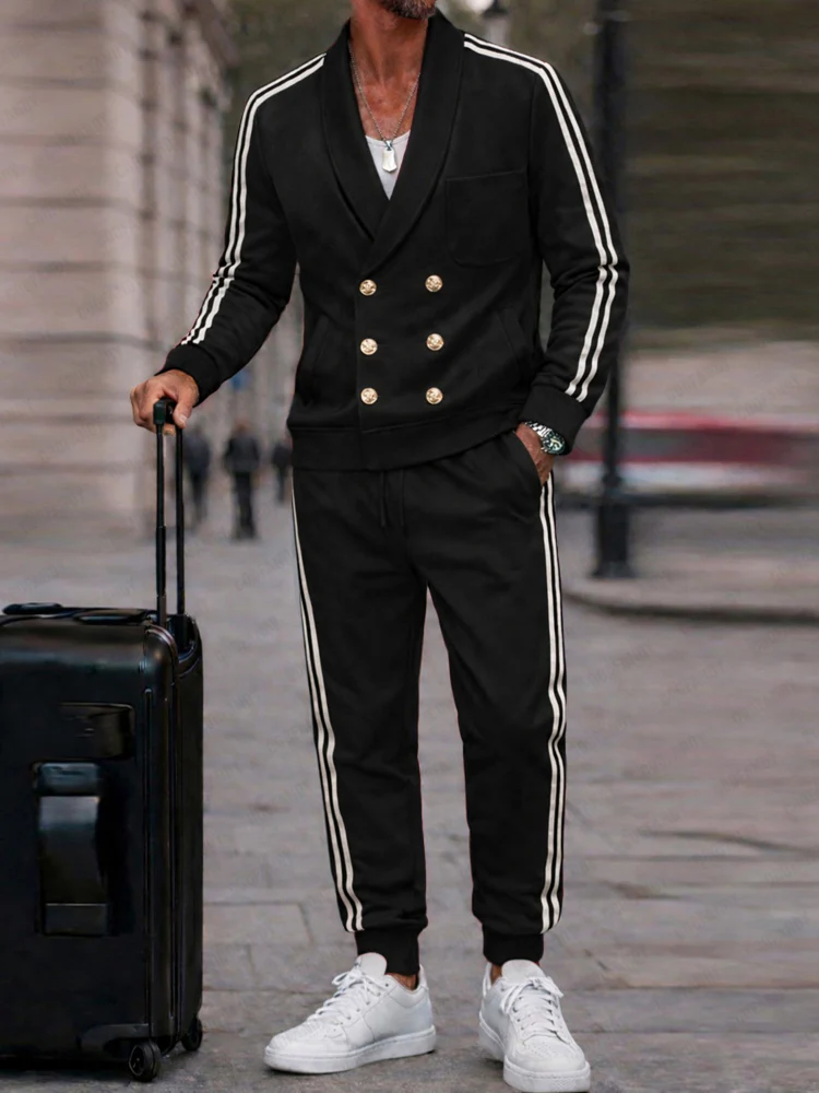 Casual Contrast Side Stripe Jacket Jogger Set - Image 2