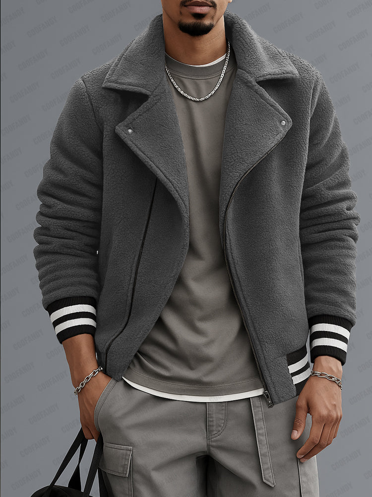 Casual Contrast Trim Fleece Jacket - Image 2