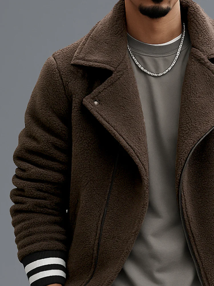 Casual Contrast Trim Fleece Jacket - Image 3