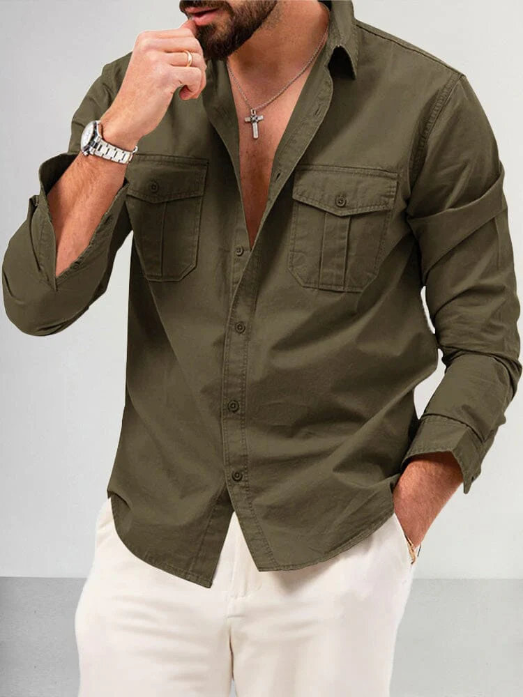 Casual Double Pockets Solid Shirt - Image 4