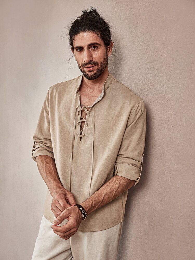 Casual Drawstring Linen Blend Shirt - Image 2