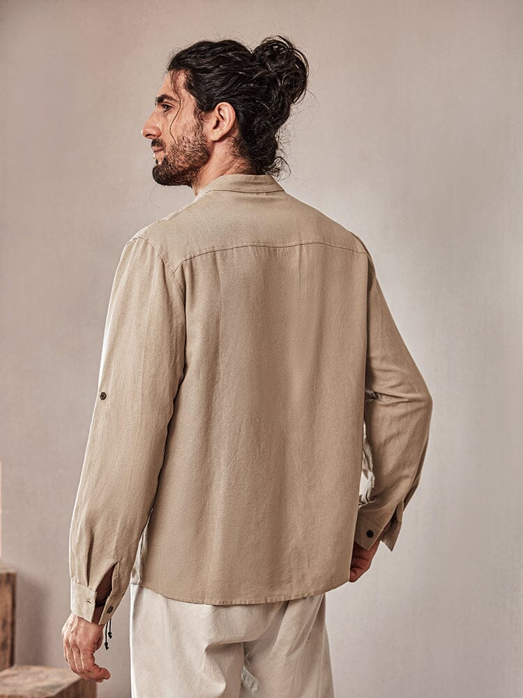Casual Drawstring Linen Blend Shirt - Image 5