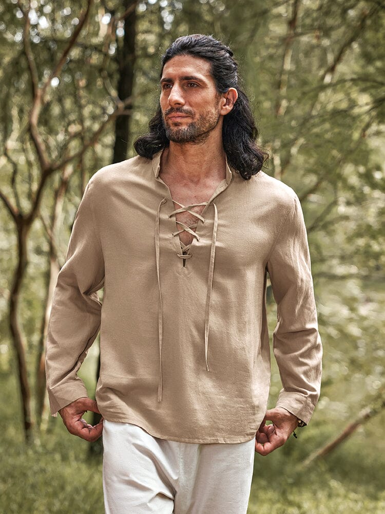 Casual Drawstring Linen Blend Shirt - Image 6