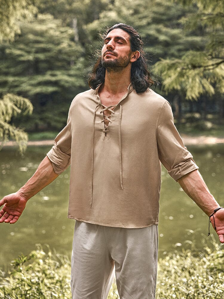 Casual Drawstring Linen Blend Shirt - Image 7