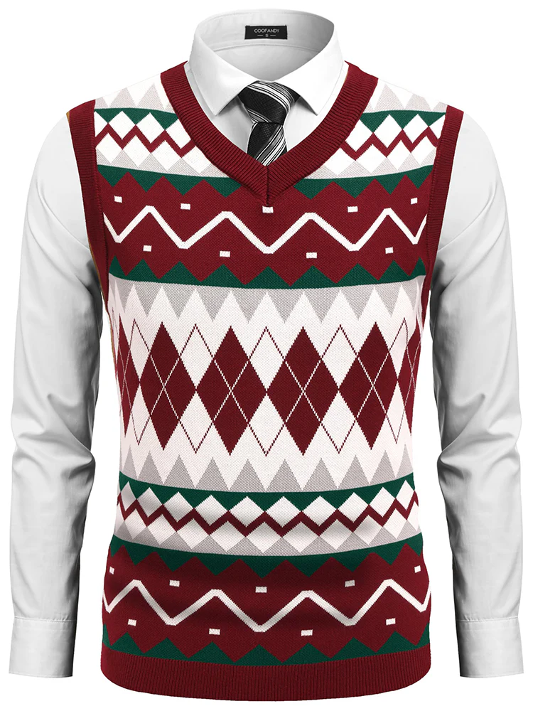 Casual Elastic Knit Pullover Argyle Vest (US Only) - Image 12