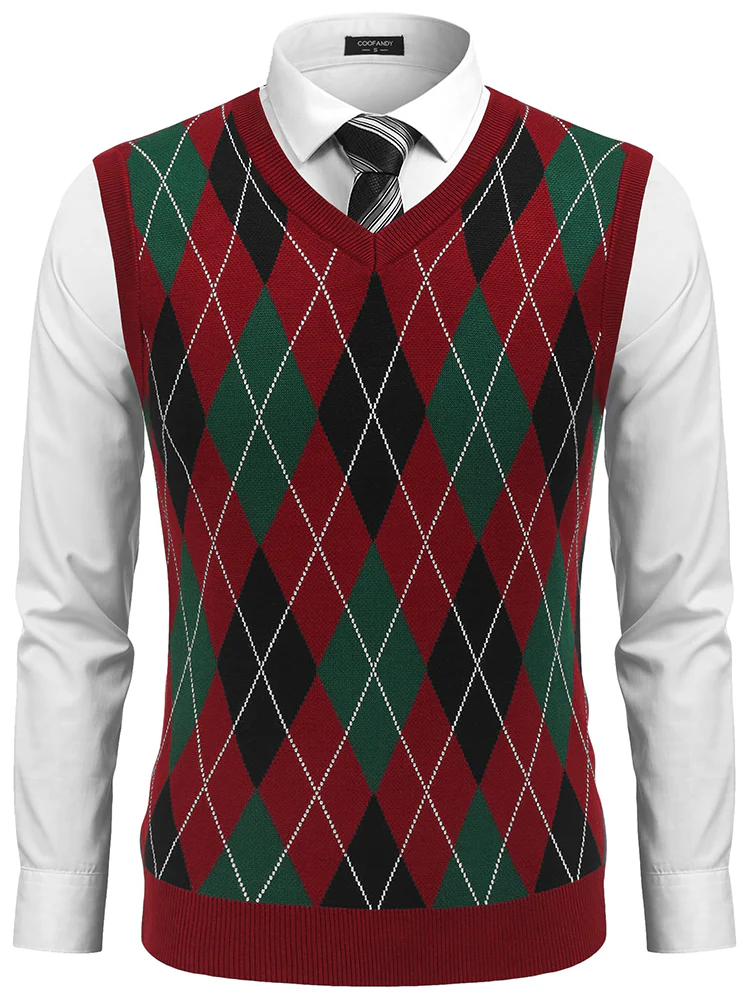 Casual Elastic Knit Pullover Argyle Vest (US Only) - Image 4