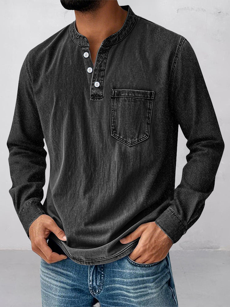 Casual Essential Retro Henley Shirt - Image 2